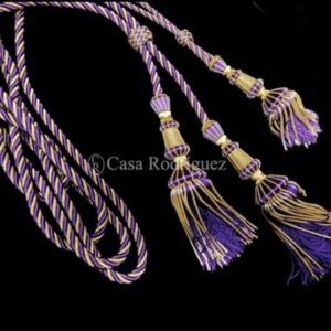 JUEGO CINGULO Y FIJADOR MACARENA MORADO Y ORO CANUTILLO