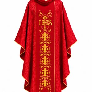 CASULLA BORDADA DAMASCO ROJA CON ESTOLA