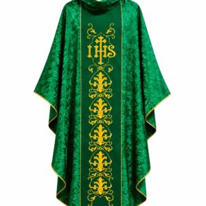 CASULLA BORDADA DAMASCO VERDE CON ESTOLA