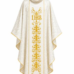 CASULLA BORDADA DAMASCO BLANCA CON ESTOLA